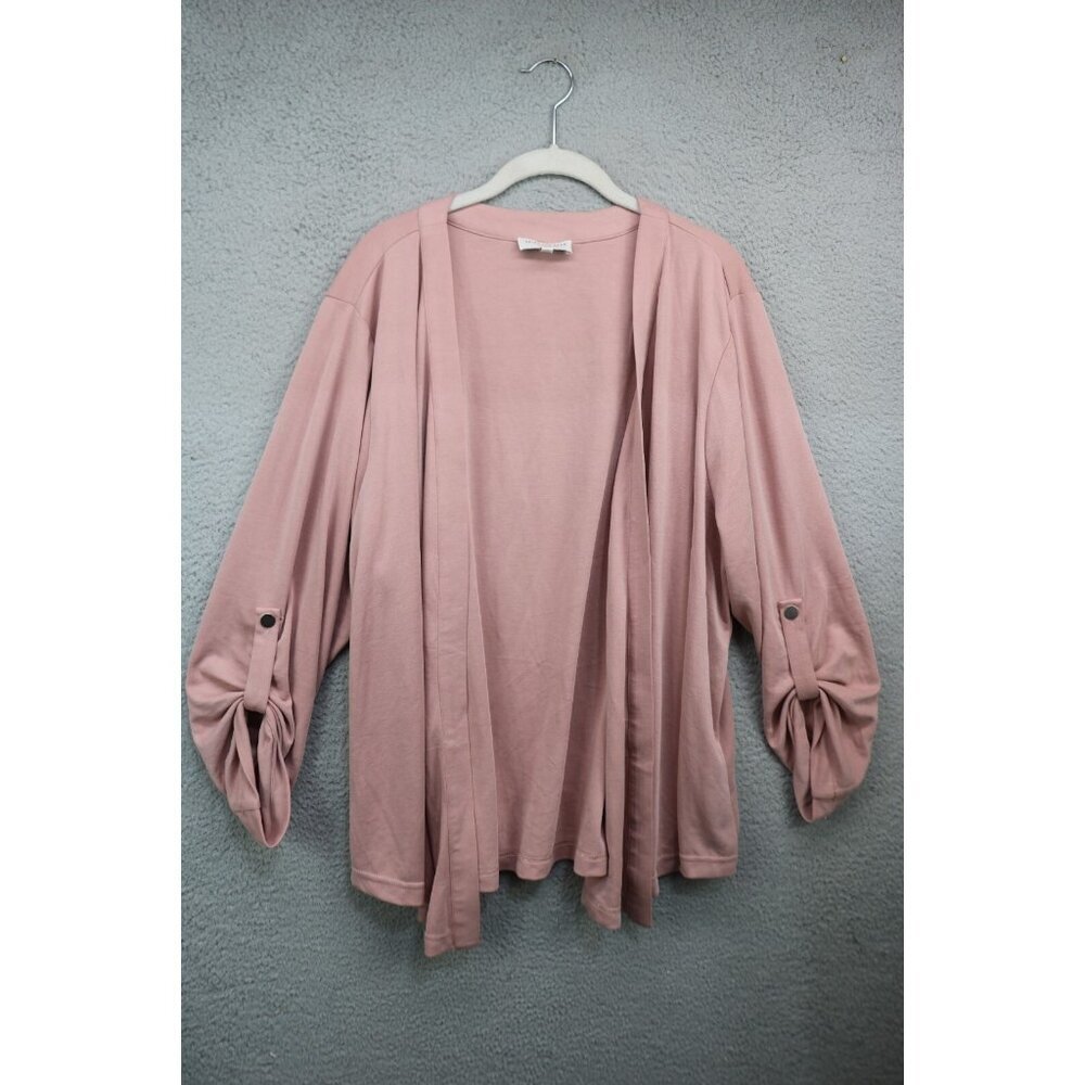 Skies are Blue Dusty Rose Roll Tab Sleeve Open Front Cardigan-Size 3X-Business